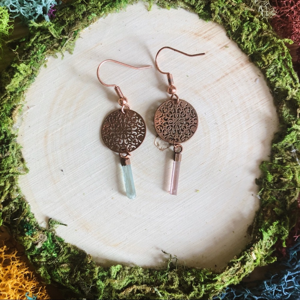 •sold• green pink tourmaline crystal earrings handmade